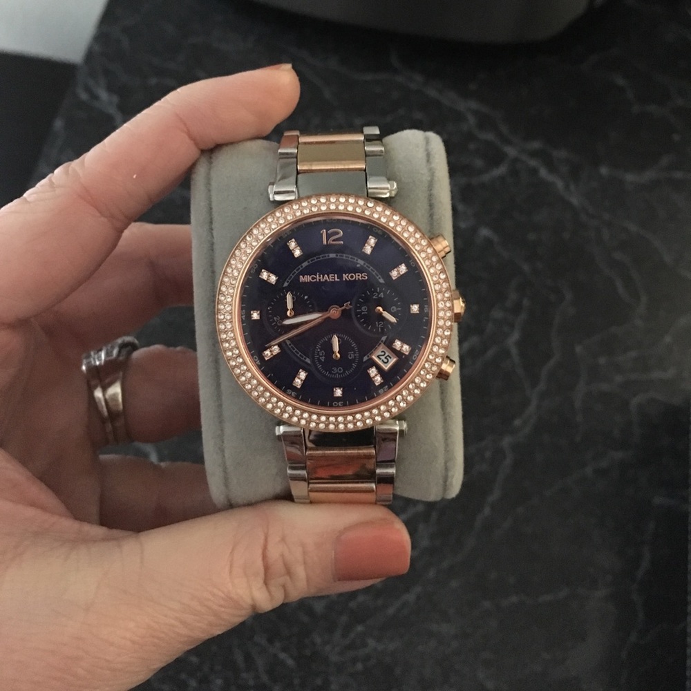 Michael Kors rose gold and navy face watch